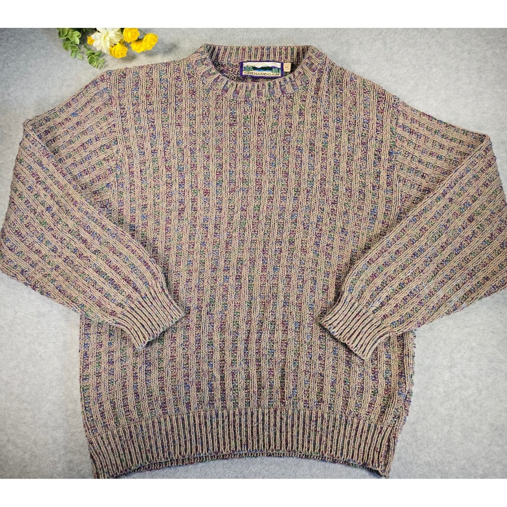 Shenandoah Sweater Mens Large Vintage 90s Textured Knit Crewneck USA Grandpa
